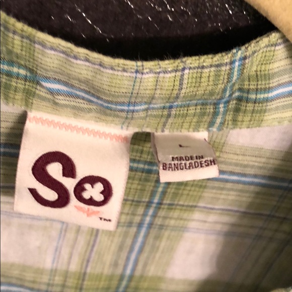 💐Green White Plaid Empire Button Down Shirt - Picture 4 of 5